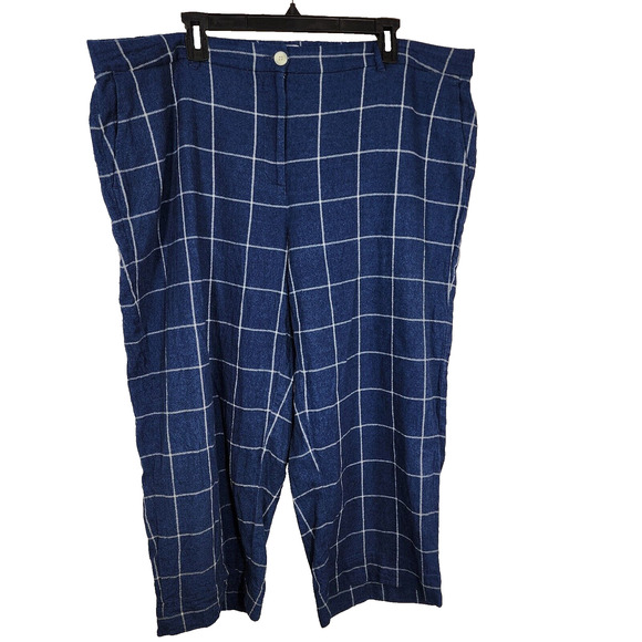 J. Jill Womens Cropped Pants Size 22 Blue White Windowpane Check Straight Pocket - Picture 1 of 7